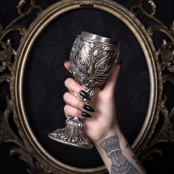 New! Alchemy Of England (Alchemy Gothic) Sacred Cat Goblet - Picture 3 of 3
